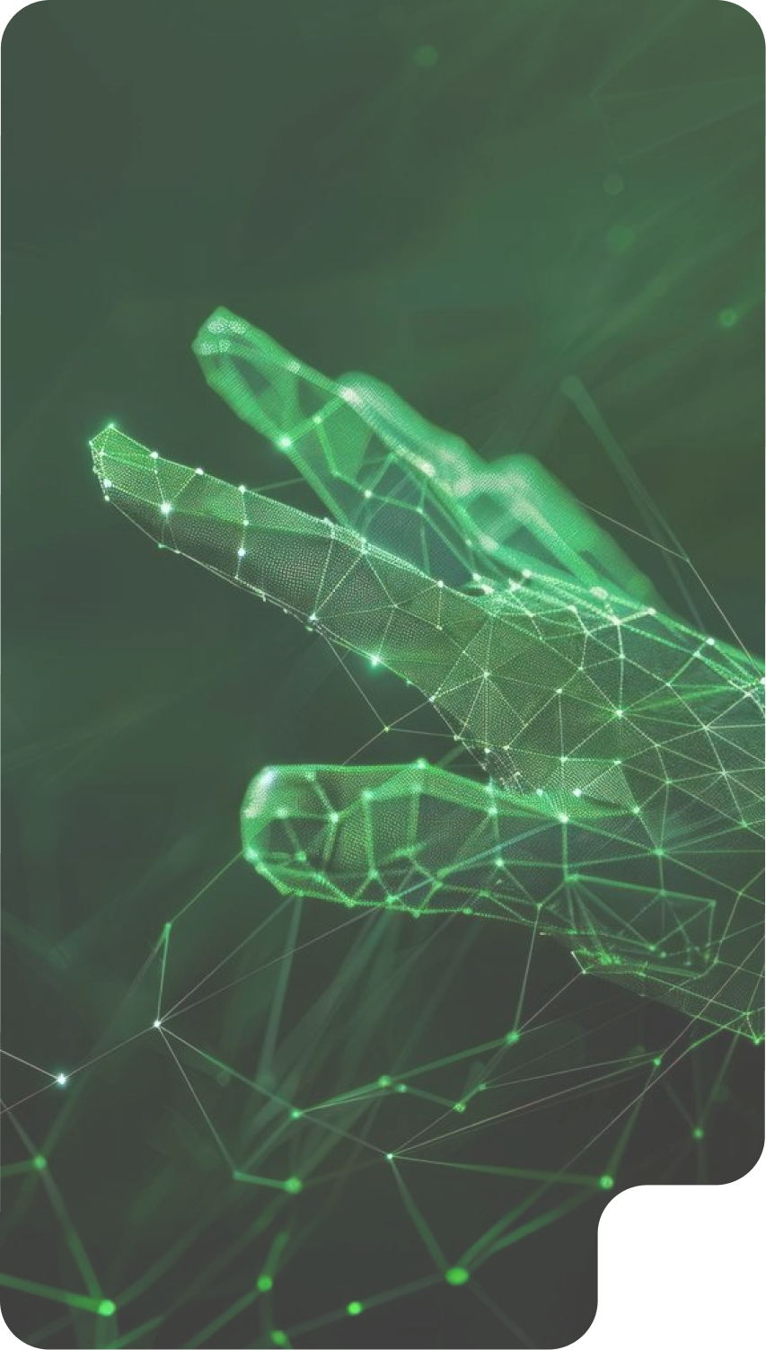 Polygonal hand illustration symbolizing AI x Web3